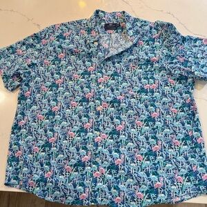Vineyard Vines Blue Flamingo Print Short-Sleeve Shirt XXL (Classic Fit)